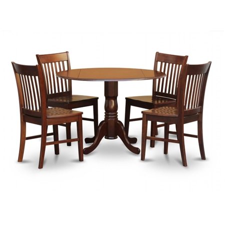 HOMESTYLES 5PC Kitchen Round Table with 2 Drop Leaves and 4 Slatted-back Chairs with Wood Seat HO22705